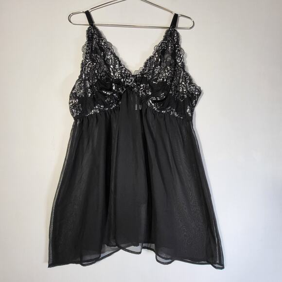 Cacique Seriously Sexy Black Chemise Lace Babydoll Set Plus Size 22/24 Metallic - Picture 1 of 8